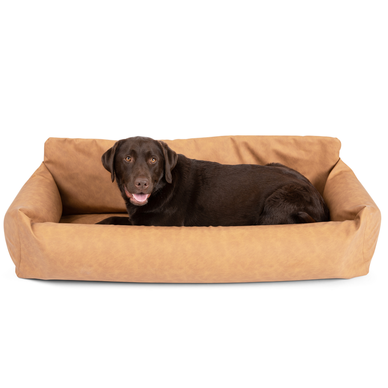 Load image into Gallery viewer, PupProtector™ Faux Cool-to-Touch Vegan Leather Memory Foam Dog Car Bed - Camel