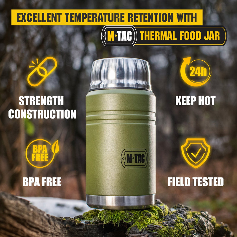 Load image into Gallery viewer, M-Tac Stainless 25 oz Thermos with folding spoon Olive