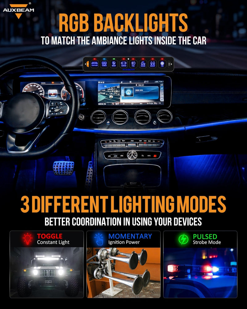 Load image into Gallery viewer, AS-R80 RGB Slim Switch Panel, Toggle/ Momentary/ Pulsed Mode Supported(One-Sided Outlet)
