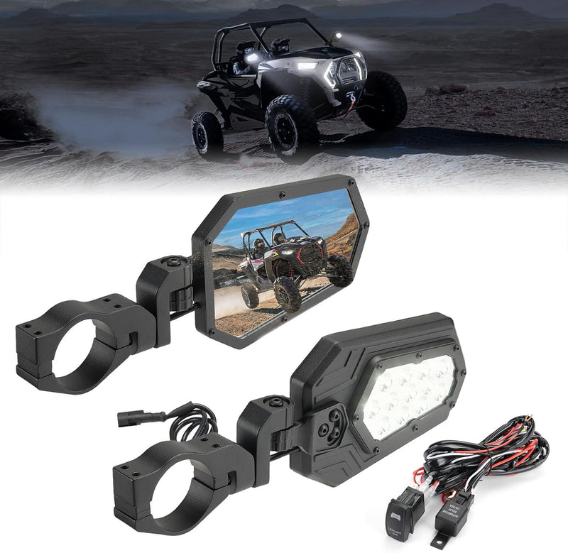 Load image into Gallery viewer, Aluminum UTV Side Mirrors Lights for Can Am Maverick X3/ RZR w/ 1.75"-2" Roll Bar