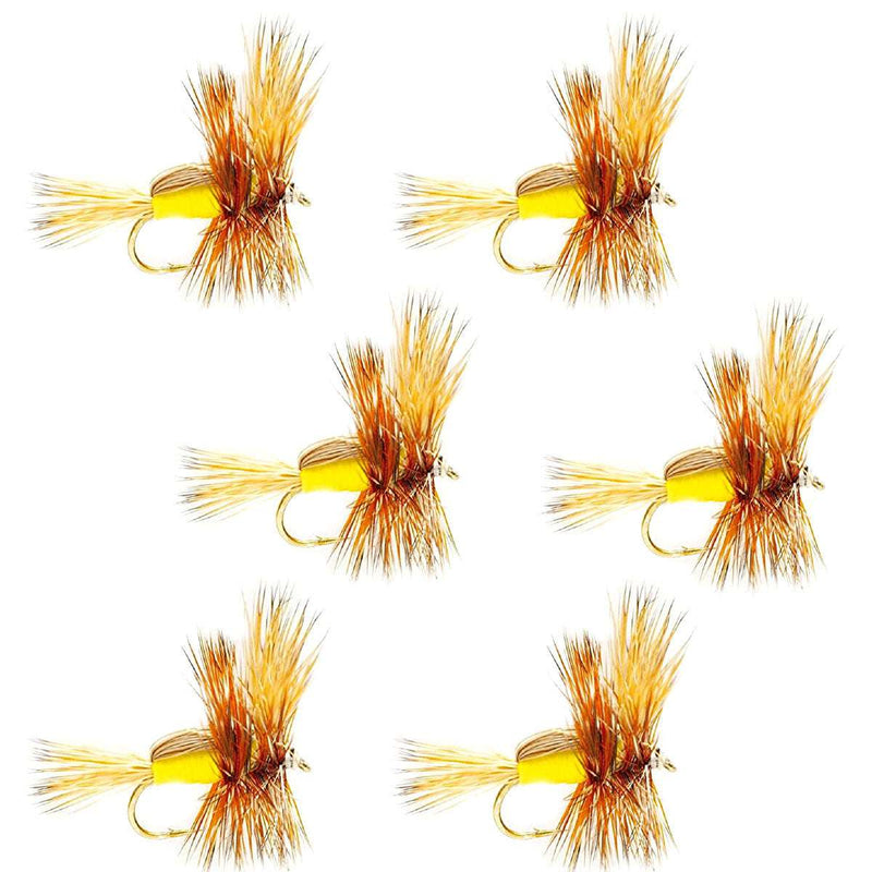 Load image into Gallery viewer, Barbless Yellow Humpy Classic Hair Wing Dry Fly - 6 Flies Hook Size 10