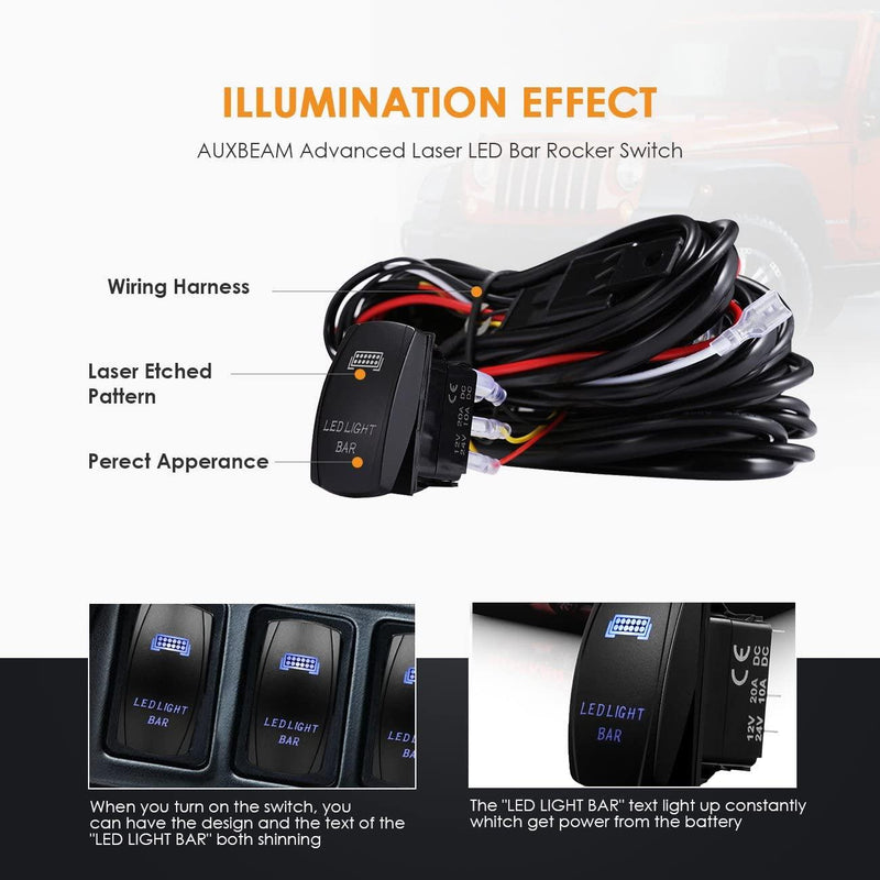 Load image into Gallery viewer, (2 Leads)LED Light Bar Rocker Switch with 3Pcs Switching Lines Wiring Loom Harness Kit with Fuse and Relay