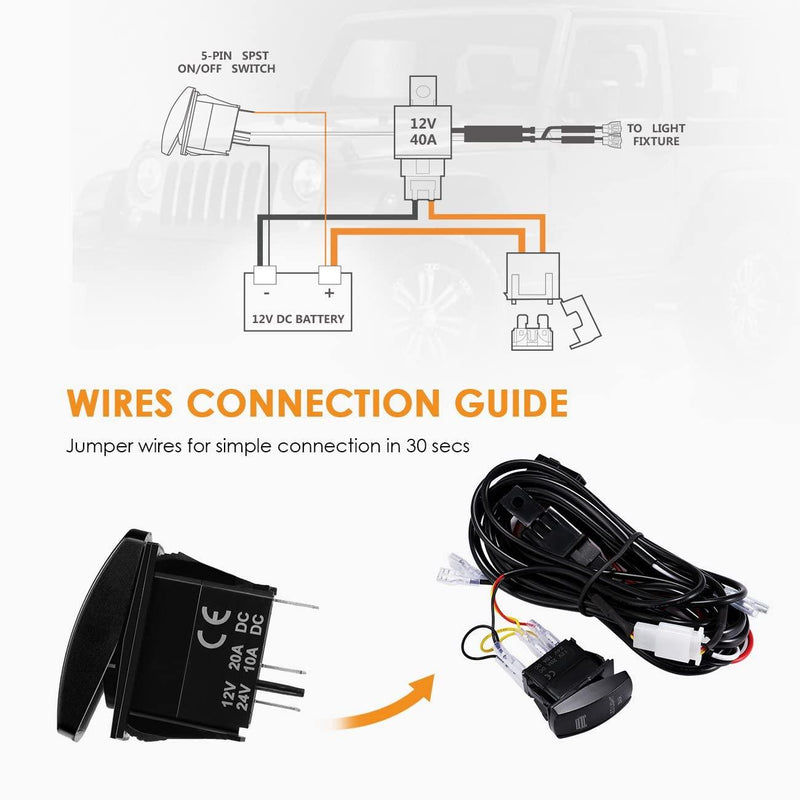 Load image into Gallery viewer, (2 Leads)LED Light Bar Rocker Switch with 3Pcs Switching Lines Wiring Loom Harness Kit with Fuse and Relay