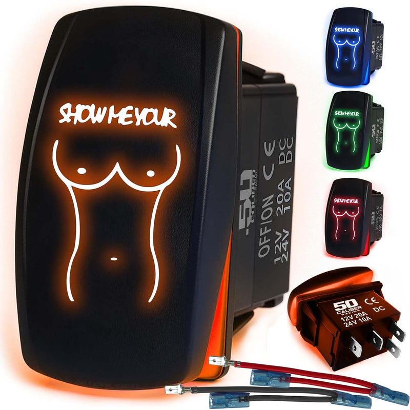 Load image into Gallery viewer, Waterproof Funny Rocker Switch 12v ON/Off, LED Backlit with Etched Design w/Toggle Switch 12v - UTV, Auto, Boat 20A Variation