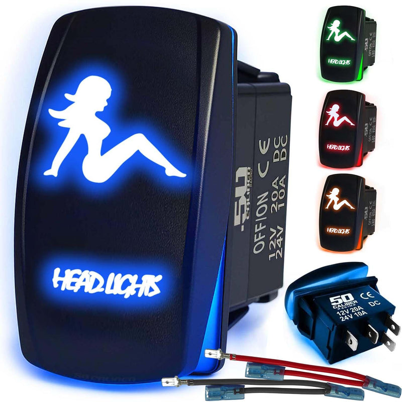 Load image into Gallery viewer, Waterproof Funny Rocker Switch 12v ON/Off, LED Backlit with Etched Design w/Toggle Switch 12v - UTV, Auto, Boat 20A Variation