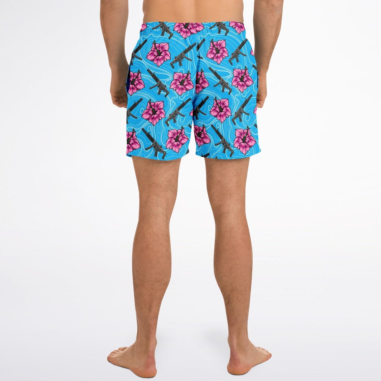 Rad Palm High Capacity Hibiscus Blue Men's Swim Trunks copy