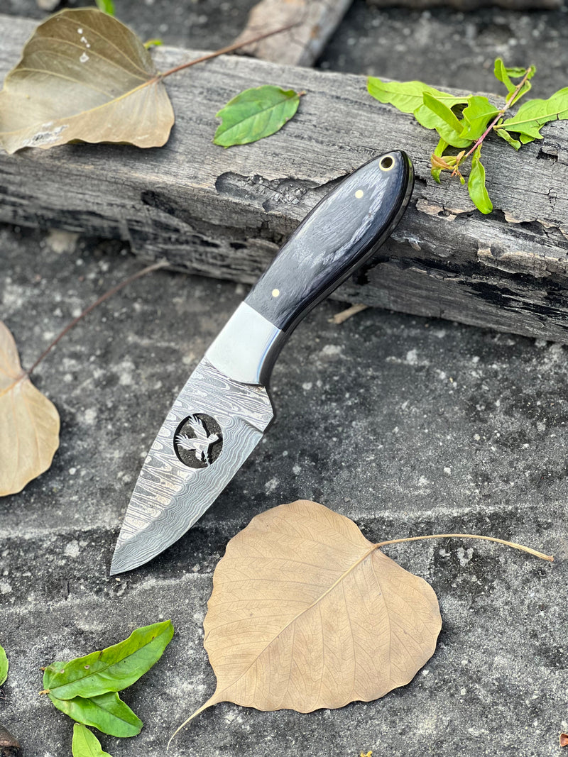 Load image into Gallery viewer, FIXED BLADE POCKET KNIFE, PERSONALIZED DAMASCUS STEEL FIXED BLADE HUNTING KNIFE