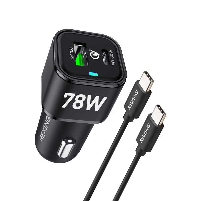 Load image into Gallery viewer, REXING JETSPEED Black 78W PowerDelivery+ USB-C/USB Car Charger with Cables