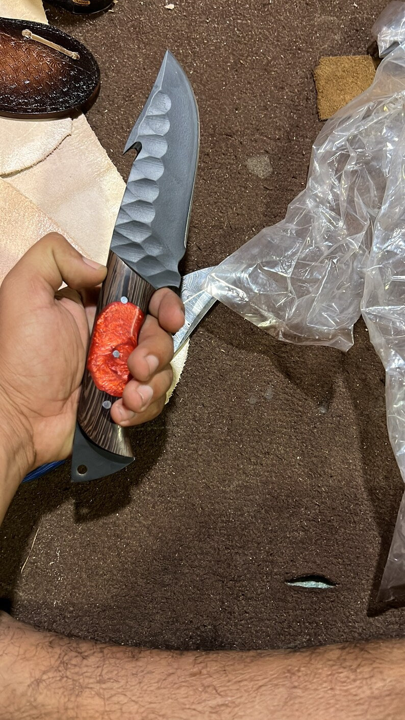 Load image into Gallery viewer, Hunting Skinning Knife – 10" J2 Steel Blade with Wangi/Resin Handle & Leather Sheath