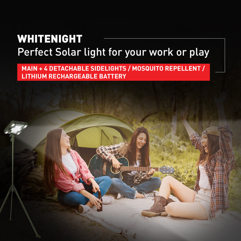 Load image into Gallery viewer, TRU De-LIGHT WHITENIGHT Multipurpose Solar / AC / DC - Garden, Camping Main Light + 3 Independent Detachable Multi Mode Side Lights / Tripod + Carrying Bag