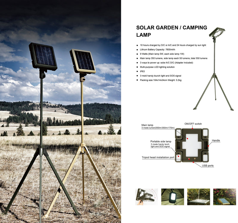 Load image into Gallery viewer, TRU De-LIGHT WHITENIGHT Multipurpose Solar / AC / DC - Garden, Camping Main Light + 3 Independent Detachable Multi Mode Side Lights / Tripod + Carrying Bag