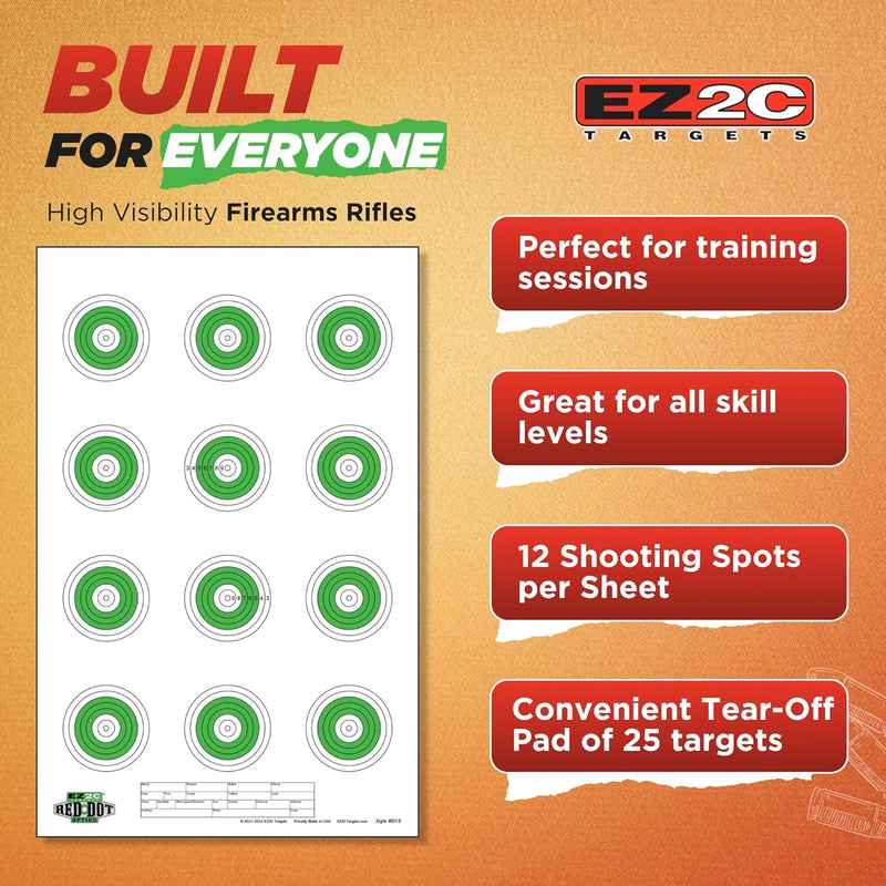 Load image into Gallery viewer, 25 EZ2C Targets Style 27/RD10: Small-bore 50ft Paper Shooting Target 11"x17" USA MADE Pad of 25