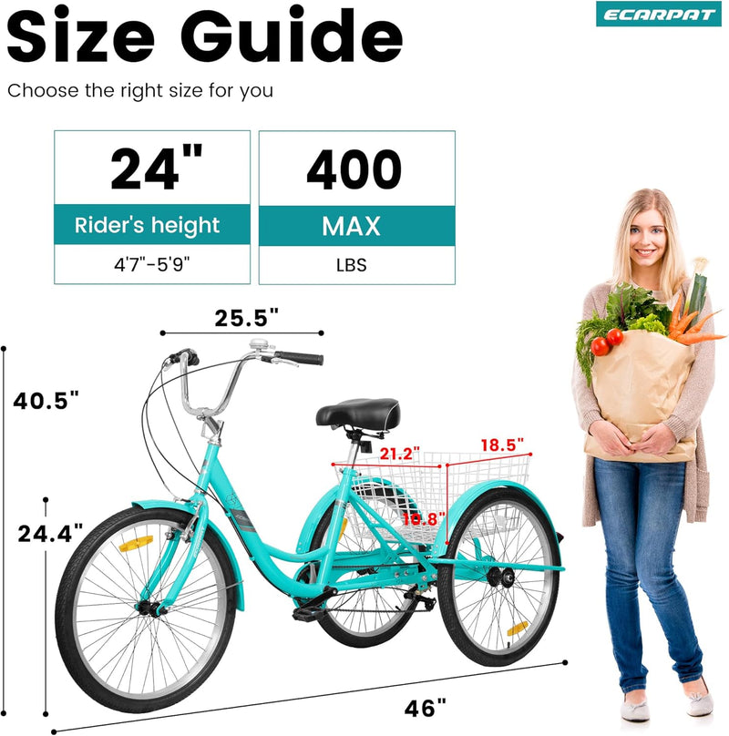 Load image into Gallery viewer, Ecarpat 24“ 7-Speed Adult Tricycle