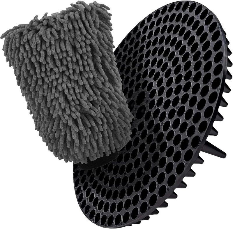Load image into Gallery viewer, WASH&WHIPS Chenille Premium Scratch-Free Microfiber Lint-Free Blue Wash Mitt 8" x 10"in & Black Pitstop Particle Interceptor
