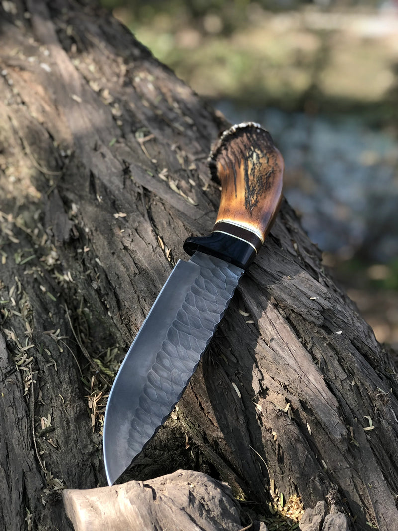 Load image into Gallery viewer, Custom Handmade Stone Texture Hand Forged 1095 High Carbon Steel Vintage Viking Knife