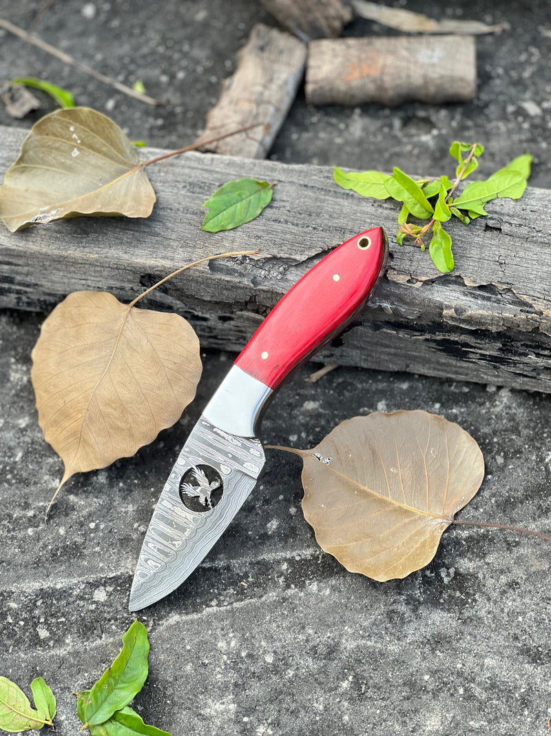 Load image into Gallery viewer, FIXED BLADE POCKET KNIFE, PERSONALIZED DAMASCUS STEEL FIXED BLADE HUNTING KNIFE