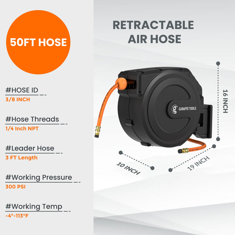 Load image into Gallery viewer, Retractable Air Hose Reel-PP Housing-3/8in-50ft