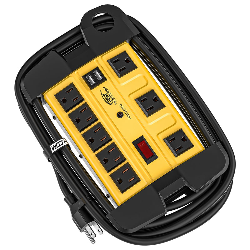 Load image into Gallery viewer, Wide Spaced 8-Outlet Heavy Duty Metal Power Strip Surge Protector, 1350 Joules Protection, Dual USB Ports