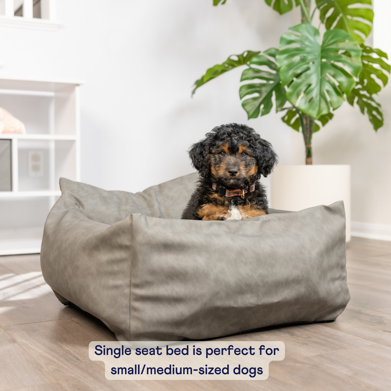 Load image into Gallery viewer, PupProtector™ Faux Cool-to-Touch Vegan Leather Memory Foam Dog Car Bed - Slate Gray