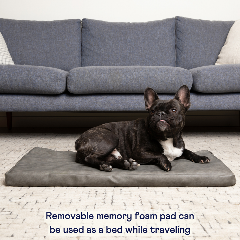 Load image into Gallery viewer, PupProtector™ Faux Cool-to-Touch Vegan Leather Memory Foam Dog Car Bed - Slate Gray