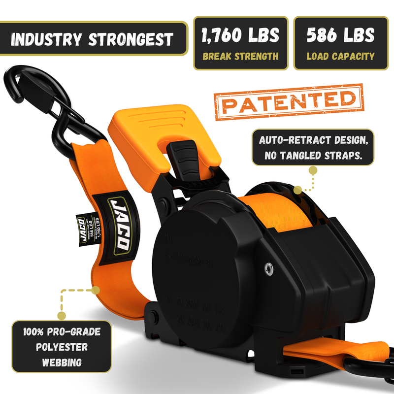 Load image into Gallery viewer, Retractable Ratchet Straps - 1" x 15 ft (1,760 lbs Break Strength) | Auto Self Retracting Cargo Tie Down Strap Set