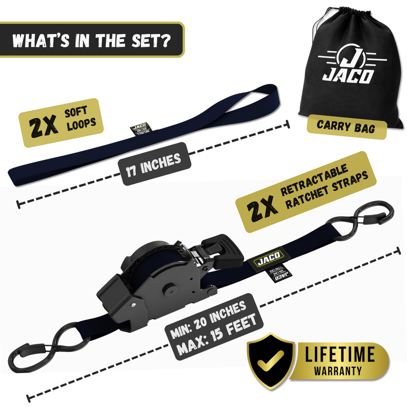 Load image into Gallery viewer, Retractable Ratchet Straps - 1" x 15 ft (1,760 lbs Break Strength) | Auto Self Retracting Cargo Tie Down Strap Set