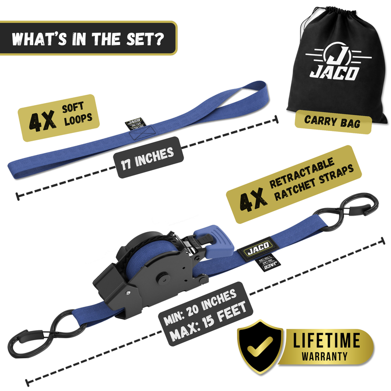 Load image into Gallery viewer, Retractable Ratchet Straps - 1" x 15 ft (1,760 lbs Break Strength) | Auto Self Retracting Cargo Tie Down Strap Set
