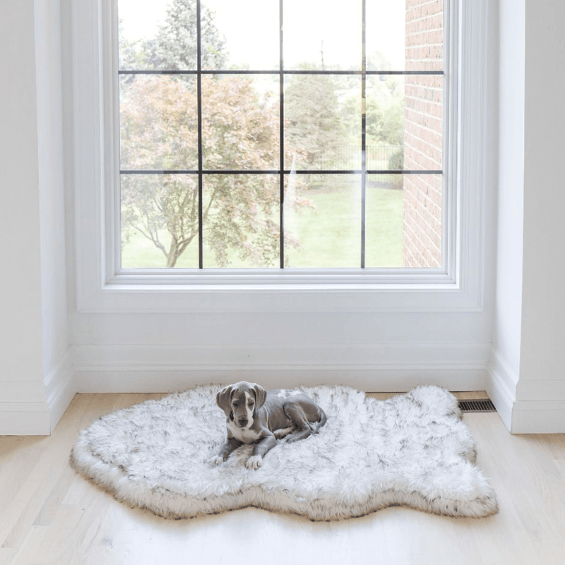 Load image into Gallery viewer, PupRug by Paw.com® Faux Fur Orthopedic Dog Bed - Curve White with Brown Accents
