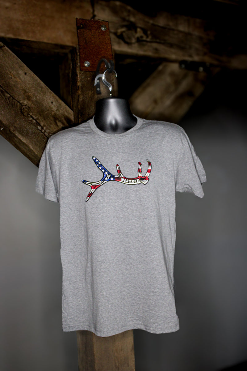 Load image into Gallery viewer, Elk Antler Flag Gray Tee
