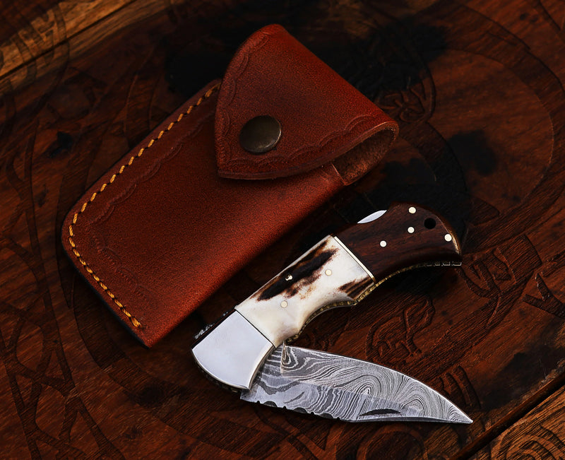 Load image into Gallery viewer, Personalized Damascus Steel Pocket Knife with Damascus Folding Knife - Custom Valentines Day Gift Knife for Husband