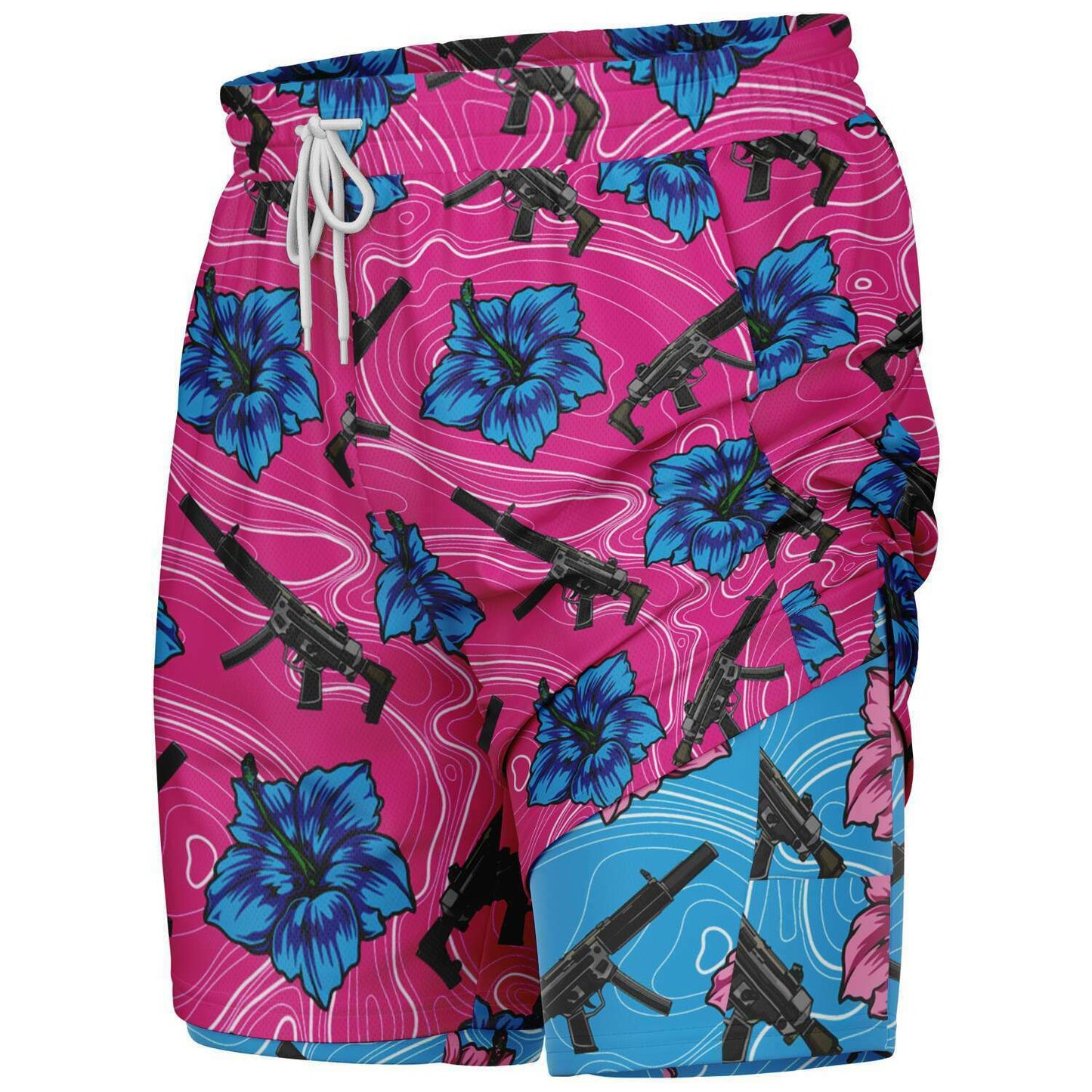 High Capacity Hibiscus Pink Men's 2-in-1 Shorts