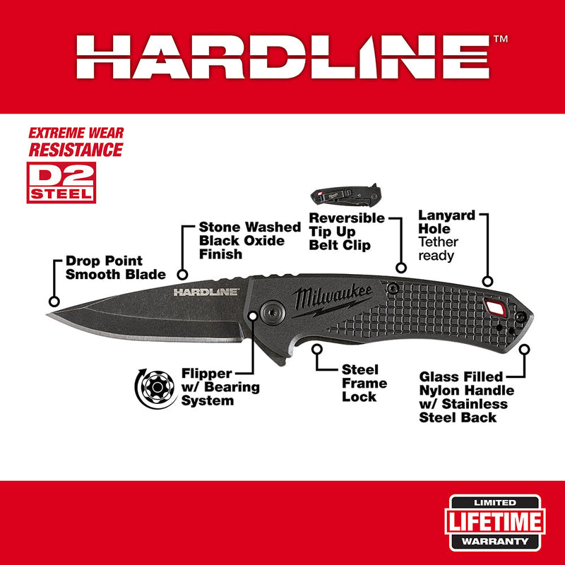 Load image into Gallery viewer, Milwaukee 48-22-1997 2.5 in. HARDLINE™ Smooth Drop Point Blade Pocket Knife