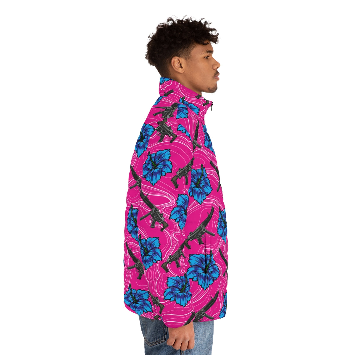 Rad Palm High Capacity Hibiscus Men's Puffer Jacket