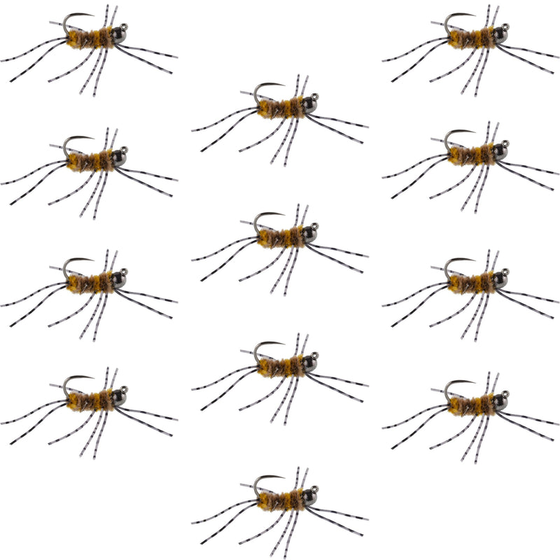 Load image into Gallery viewer, Barbless Pats Rubber Legs Tungsten Jig Coffee/Tan Euro Nymph 12 Flies #6