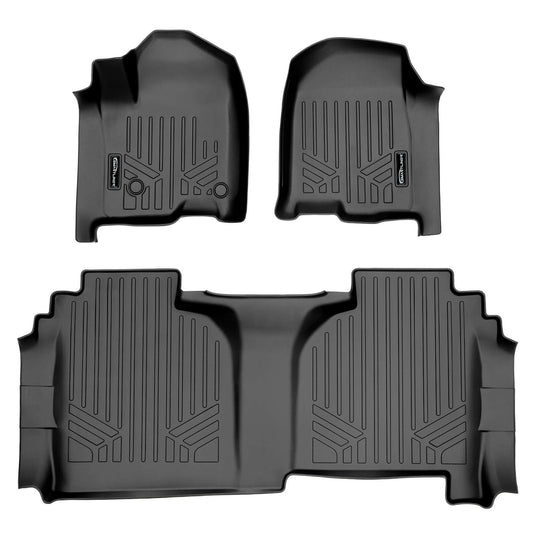 Smart Trim™ Custom Fit Floor Liners For 2019-2024 Chevrolet Silverado 1500 Double Cab with Carpet Flooring and 1st Row Bench Seat without OTH coverage (without 2nd Row Under Seat Storage)