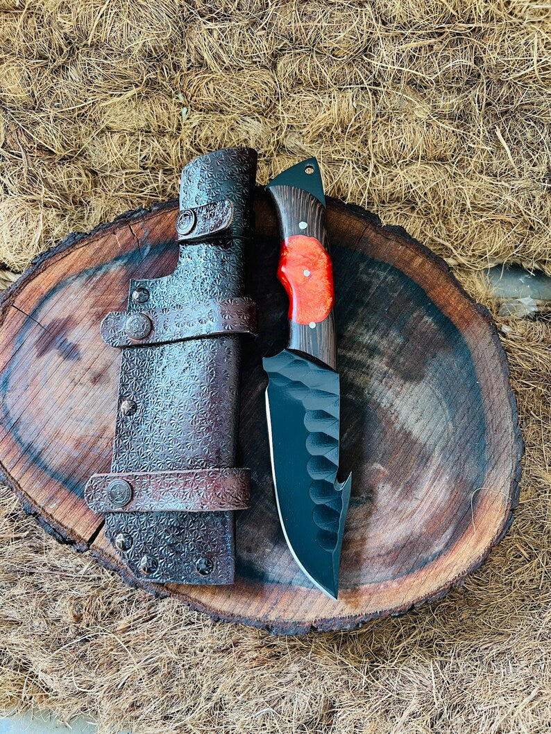 Load image into Gallery viewer, Hunting Skinning Knife – 10" J2 Steel Blade with Wangi/Resin Handle & Leather Sheath