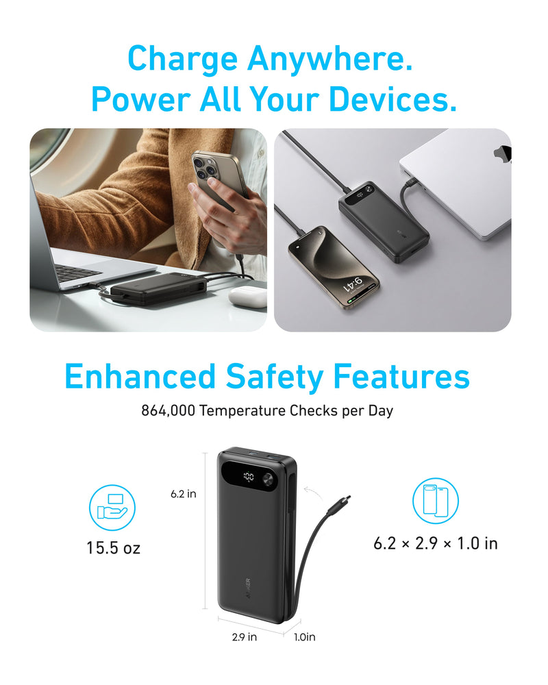 Load image into Gallery viewer, Anker Power Bank (20K, 87W, Built-In USB-C Cable)