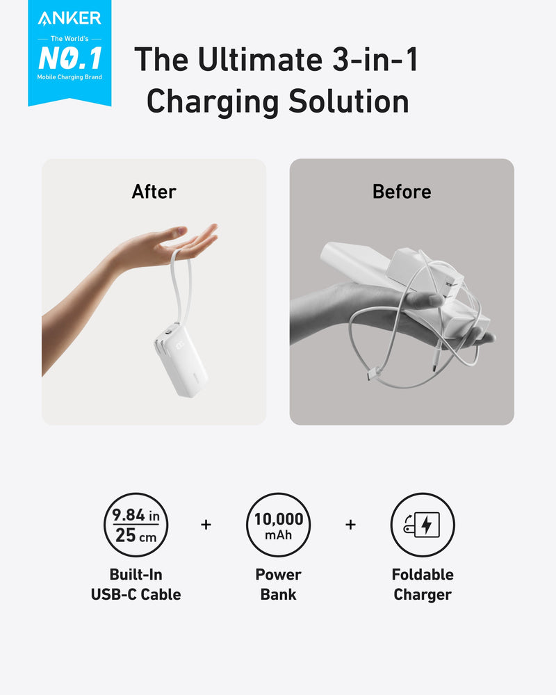 Load image into Gallery viewer, Anker Power Bank (10K, Fusion, Built-In Cable)
