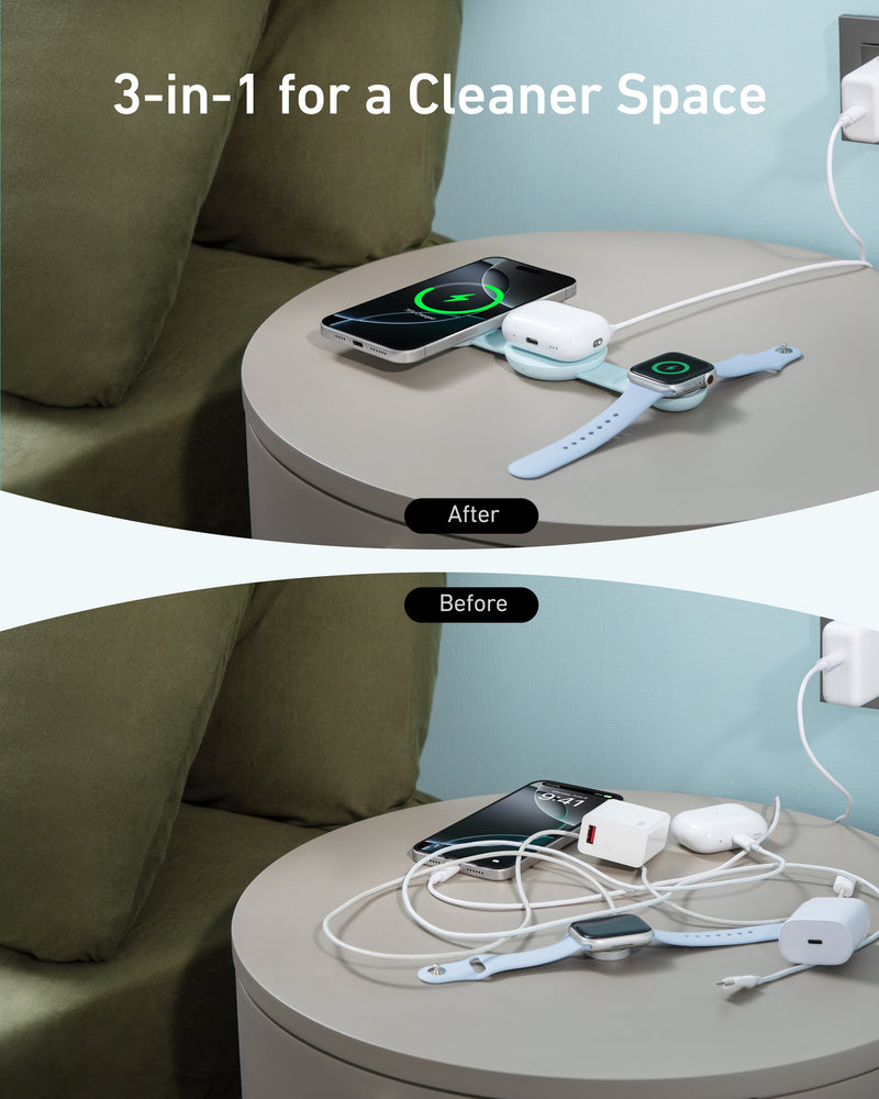 Load image into Gallery viewer, Anker MagGo Wireless Charging Station (3-in-1, Foldable Pad)