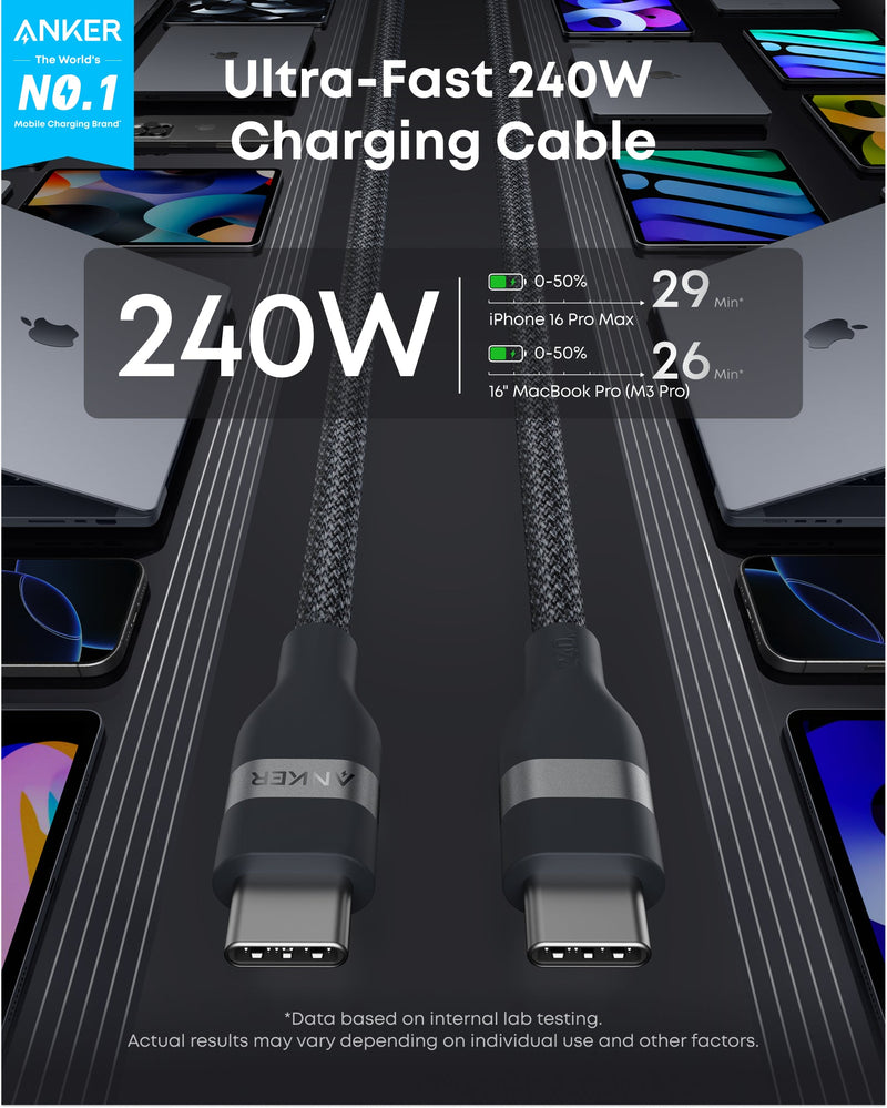 Load image into Gallery viewer, Anker USB-C to USB-C Cable (3 ft / 6 ft, 240W, Upcycled-Braided)
