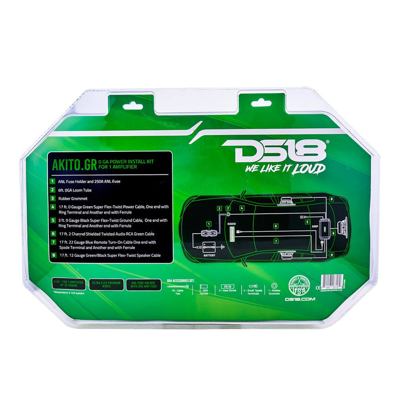 Load image into Gallery viewer, 0-GA Amplifier Installation Wiring Kit - Green