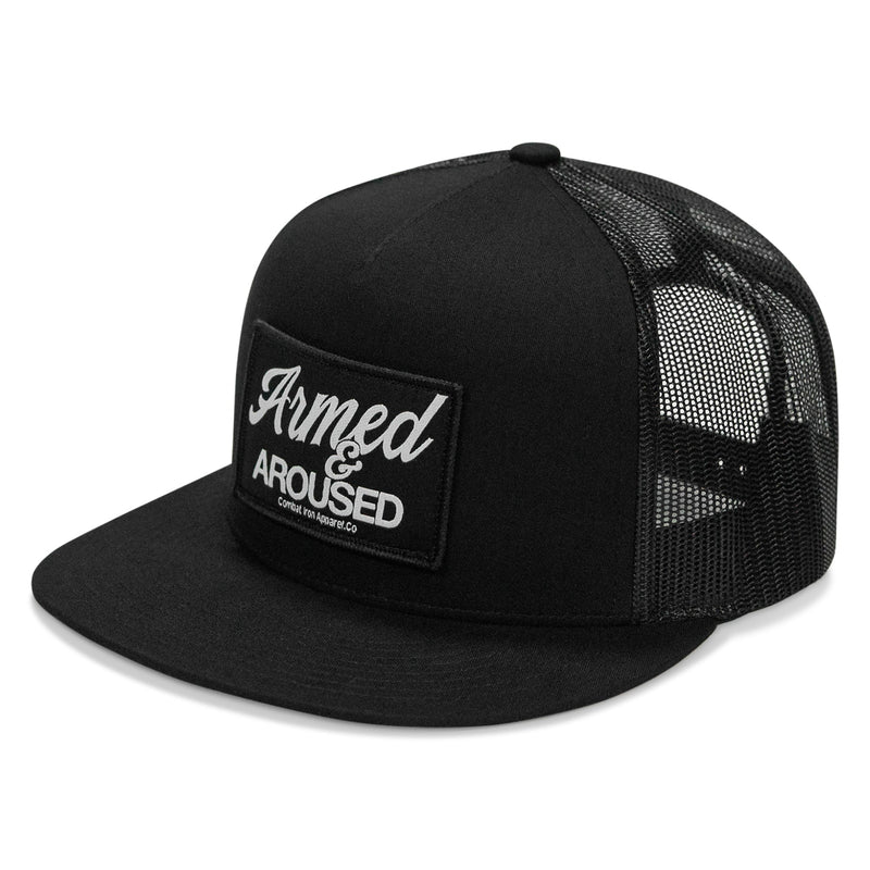 Load image into Gallery viewer, Armed & Aroused Patch Flatbill Snapback Hat