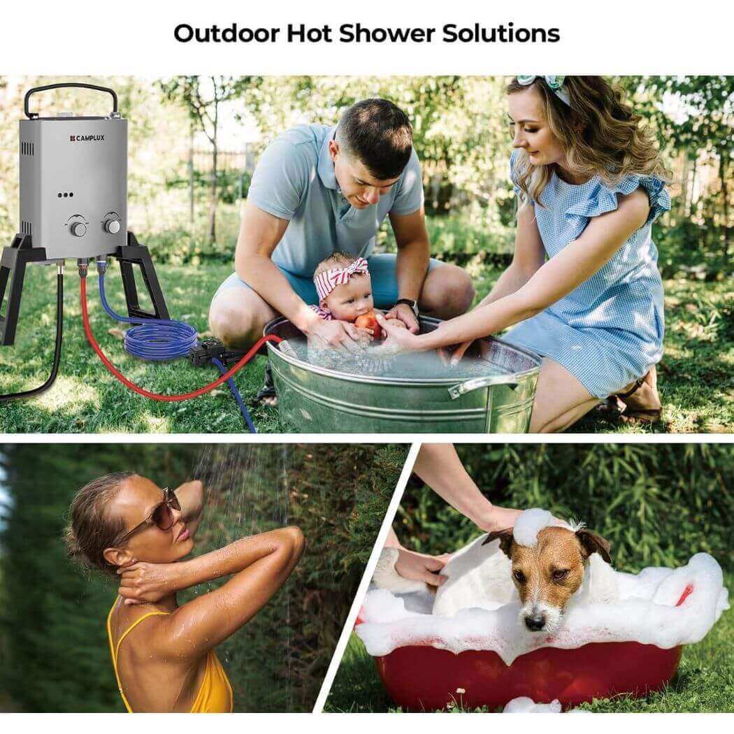 Camplux Outdoor Portable Water Heater w/ Stand & Storage Bag - Silver - Skoutley Outdoors LLC