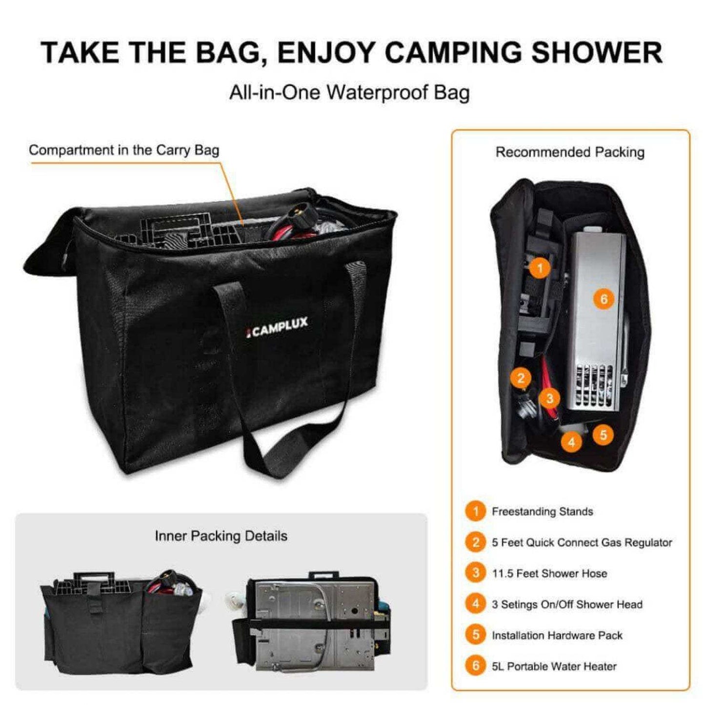 Camplux Outdoor Portable Water Heater w/ Stand & Storage Bag - Silver - Skoutley Outdoors LLC