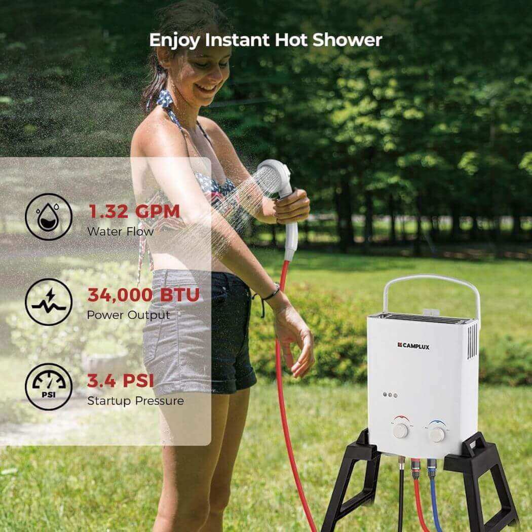 Camplux Outdoor Portable Water Heater w/ Stand & Storage Bag - White - Skoutley Outdoors LLC