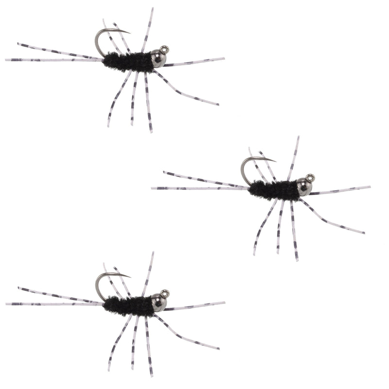 Load image into Gallery viewer, 3 Pack Pat's Rubber Legs Tungsten Jigged Black Euro Nymph Size 6