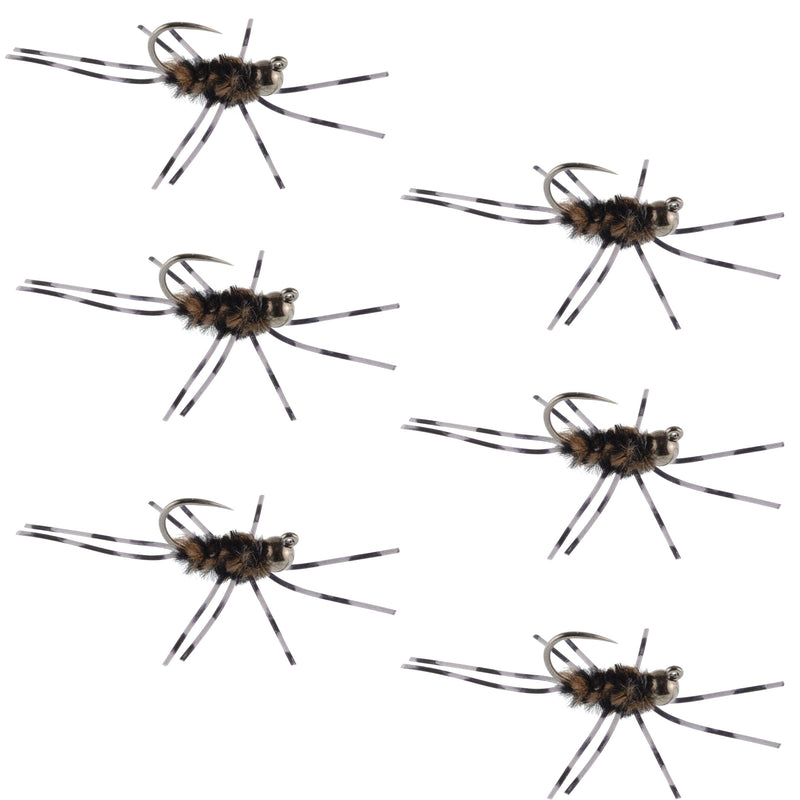 Load image into Gallery viewer, Barbless Pat's Rubber Legs Tungsten Jig Coffee/Black Euro Nymph 6 Flies #6