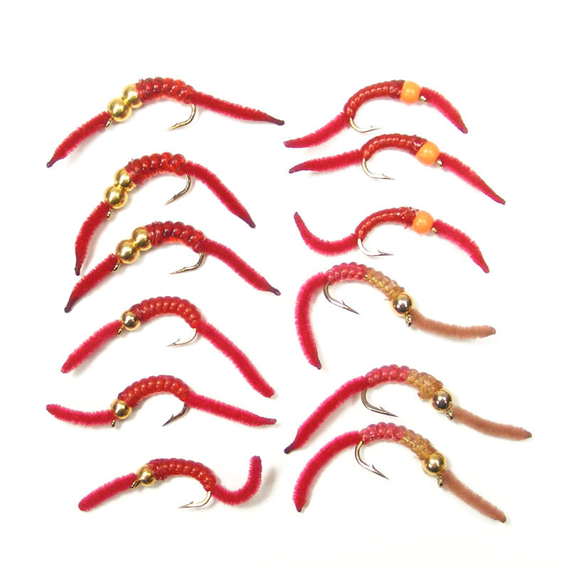 Load image into Gallery viewer, San Juan Worm Power Bead Assortment 12 Flies Size 10