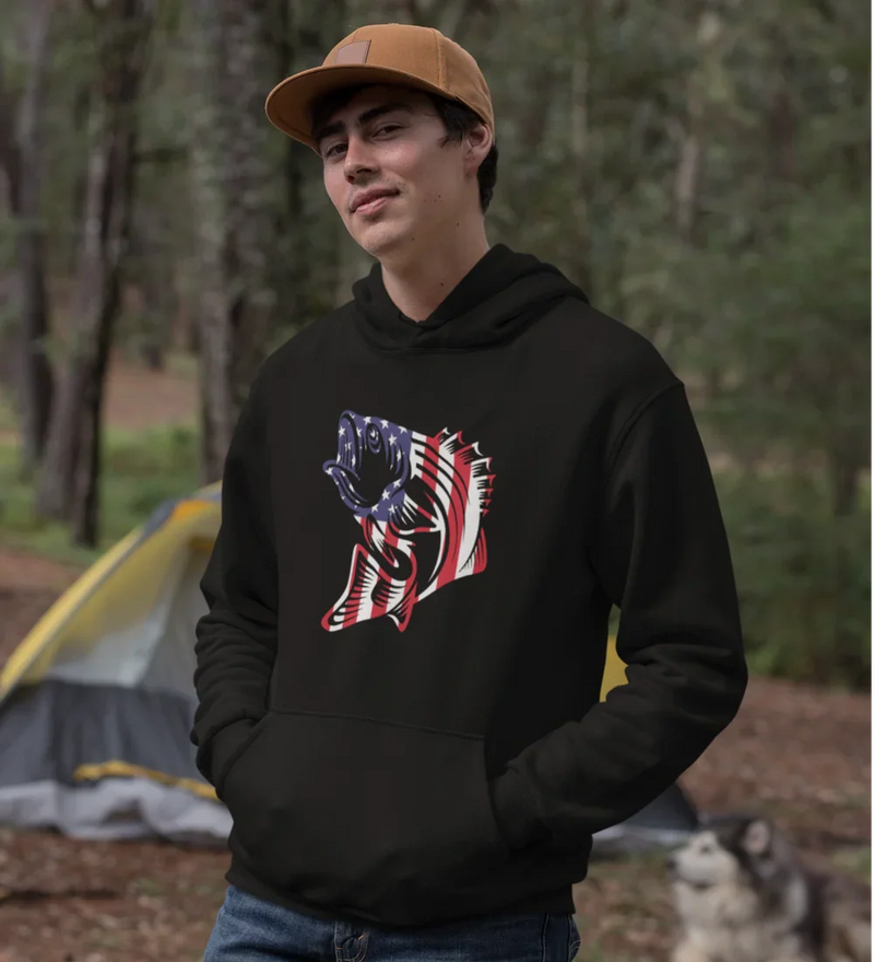 Load image into Gallery viewer, American Flag Fish Unisex Hoodie