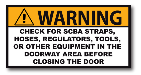 WARNING CHECK DOORWAY APPARATUS REFLECTIVE DECAL